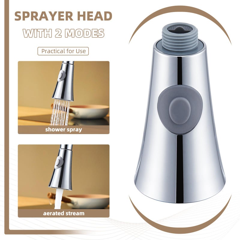 Angle Simple Kitchen Sink Sprayer Replacement, Thread Type G 1/2 or 13/16 Inch Male, Tested to NSF/ANSI/CAN 61 & 372, Faucet Head Attachment, Stream and Spray Mode, Chrome - Image 3